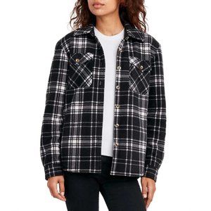 Sage Collective Plaid Plush Sherpa Lined Fleece Shirt Jacket Shacket Pockets-S
